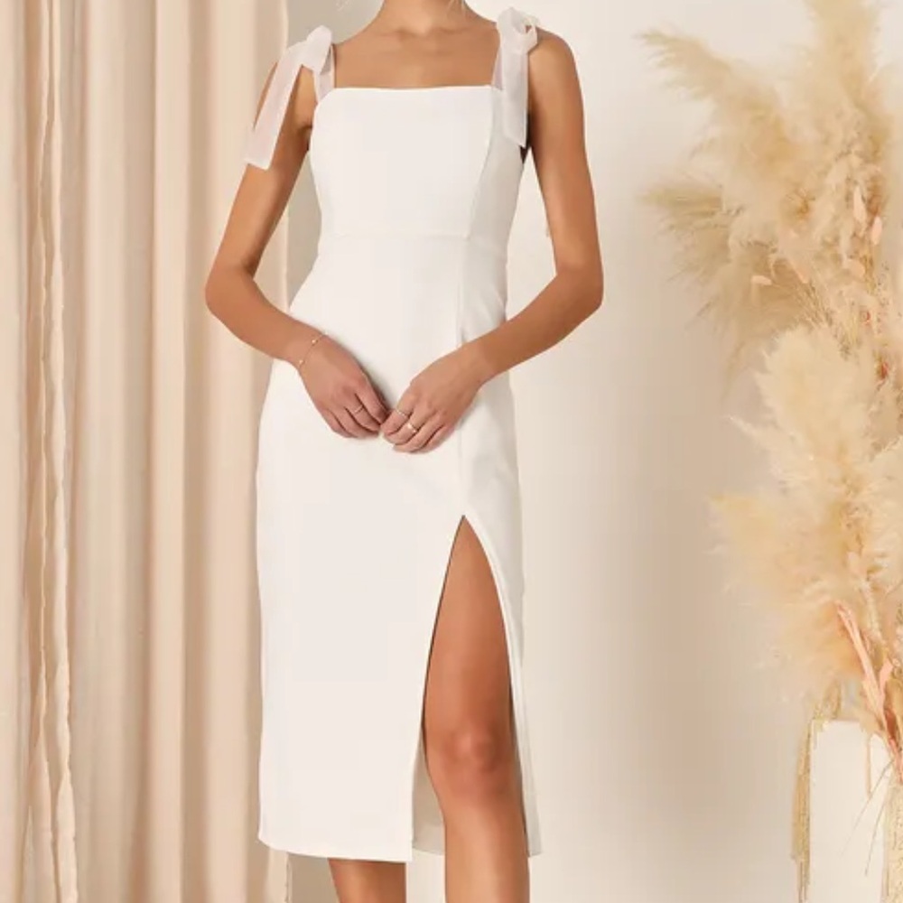 NWT Romantic Celebration White Tie-Strap Bodycon Midi Dress